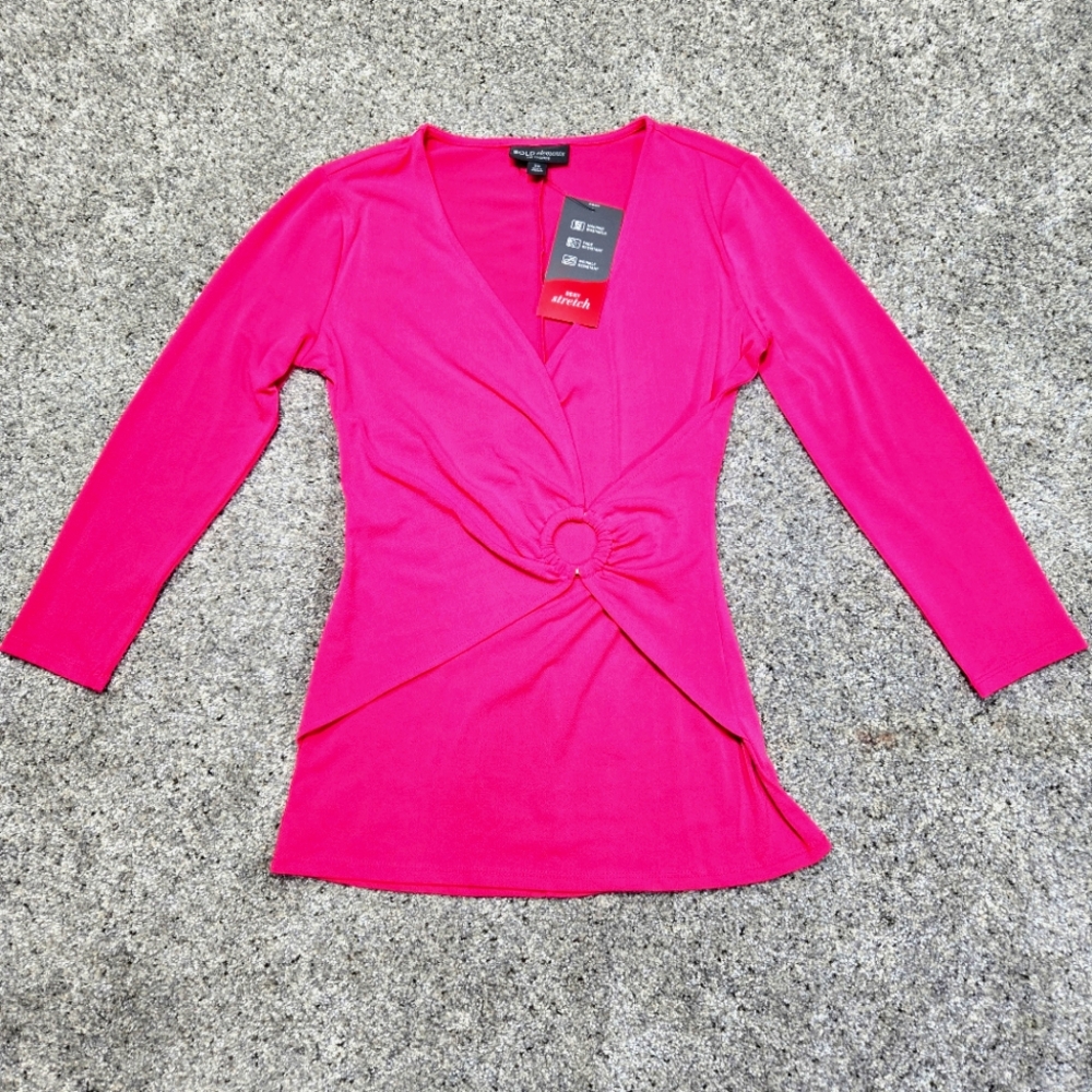 Sexy V Neck Womans Fuchsia Bright Pink 3/4 length sleeves Sz: XS